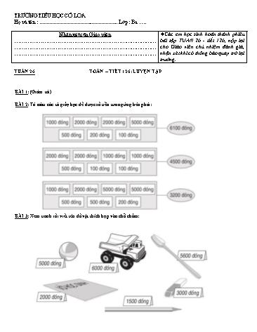 Bài tập môn Toán Lớp 3 - Tuần 26 - Trường Tiểu học Cổ Loa