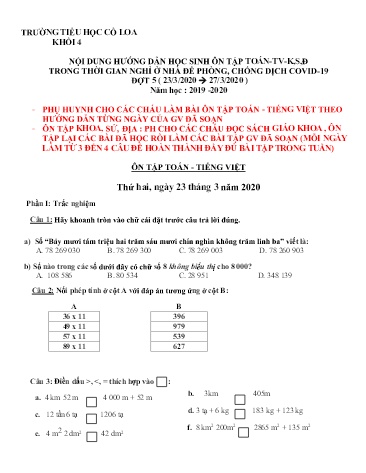 Đề ôn tập các môn Khối 4 - Năm học 2019-2020 - Trường Tiểu học Cổ Loa