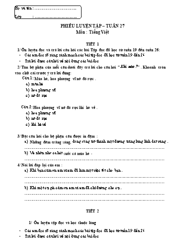 Phiếu luyện tập môn Tiếng Việt Lớp 2 - Tuần 27