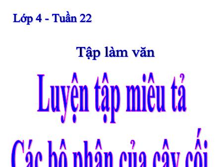 Bài giảng Tập làm văn Lớp 4 - Tuần 22 - Bài: Luyện tập miêu tả. Các bộ phận của cây cối