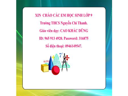 Bài giảng Toán Lớp 9 - Bài: Góc có đỉnh ở bên trong đường tròn - Cao Khắc Dũng