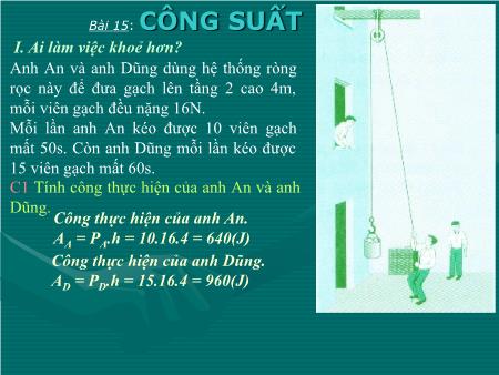 Bài giảng Vật lí Lớp 8 - Bài 15: Công suất
