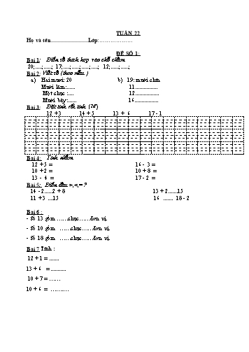 Bài ôn tập môn Toán Lớp 1 - Tuần 22