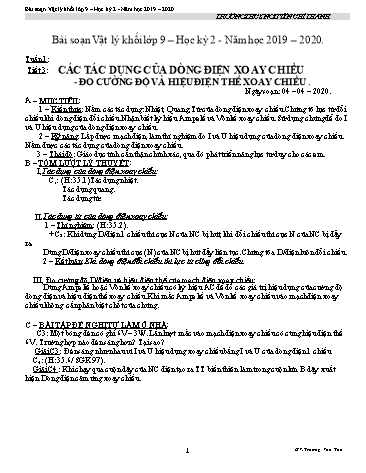 Bài soạn Vật lý Lớp 9 - Học kỳ 2, Tuần 1 - Năm học 2019-2020 - Trương Văn Tân