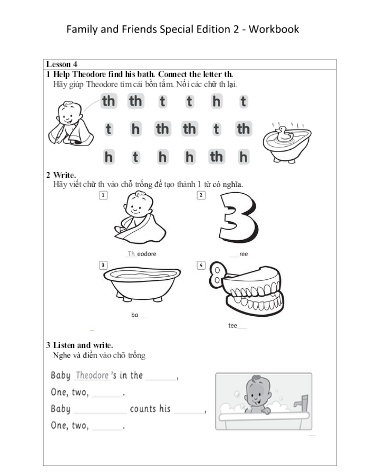 Bài tập môn Tiếng Anh Lớp 2 - Unit 9 - Lesson 4, 5, 6