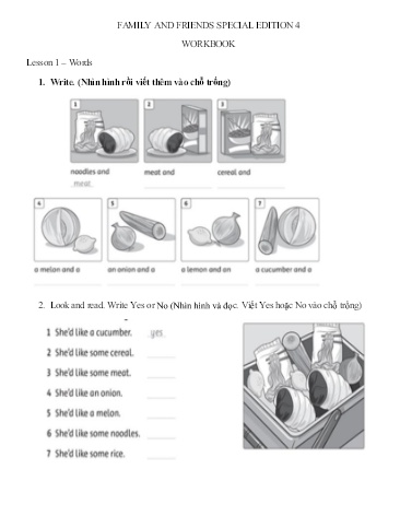 Bài tập môn Tiếng Anh Lớp 4 - Lesson 1, 2, 3