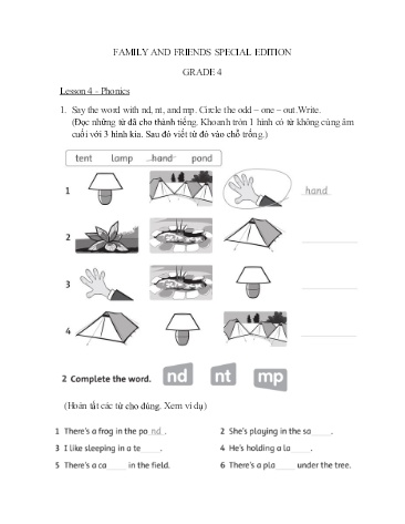 Bài tập môn Tiếng Anh Lớp 4 - Lesson 4, 5, 6