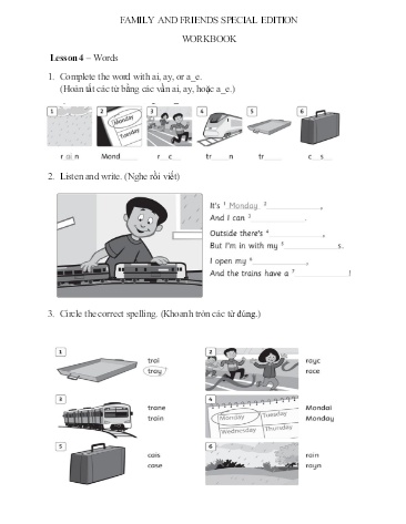 Bài tập môn Tiếng Anh Lớp 4 - Unit 9 - Lesson 4, 5, 6