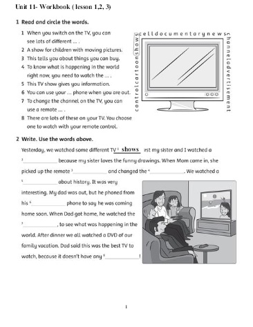 Bài tập môn Tiếng Anh Lớp 5 - Unit 11 (Lesson 1, 2, 3)