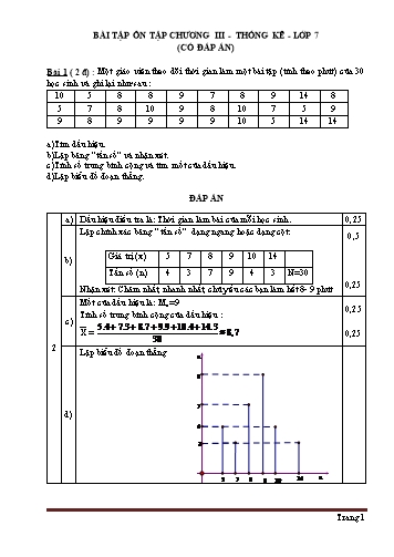 Bài tập ôn tập môn Toán Lớp 7 - Chương III: Thống kê (Có đáp án)