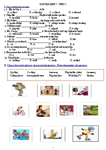 Baì tập Tiếng Anh 7 - Test 1