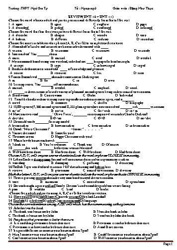 Bài tập Tiếng Anh Lớp 12 - Unit 10+11 - Đặng Như Thục (Có đáp án)