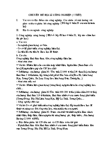 Chuyên đề Địa lí công nghiệp Lớp 10