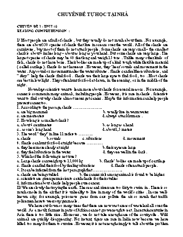 Chuyên đề tự học tại nhà môn Tiếng Anh Lớp 10 - Unit 10