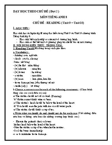 Dạy học theo chủ đề đợt 2 môn Tiếng Anh 8 - Chủ đề: Reading (Unit 9 + unit 10)