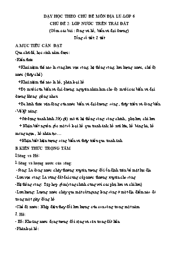 Dạy học theo chủ đề môn Địa lý Lớp 6 - Chủ đề 2: Lớp nước trên trái đất