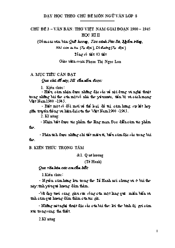 Dạy học theo chủ đề môn Ngữ văn Lớp 8 - Chủ đề 3: Văn bản: Thơ Việt Nam giai đoạn 1900-1945