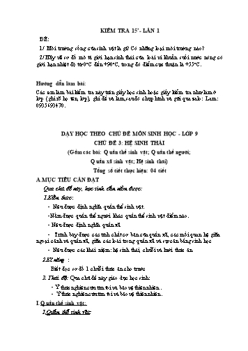 Dạy học theo chủ đề môn Sinh học Lớp 9 - Chủ đề 3: Hệ sinh thái