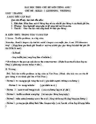 Dạy học theo chủ đề môn Tiếng Anh 7 - Chủ đề: Skills 2 (listening, writing)