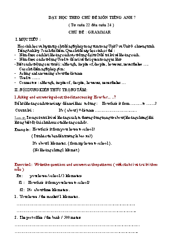Dạy học theo chủ đề môn Tiếng Anh 7 - Từ tuần 22 đến tuần 24 - Chủ đề: Grammar