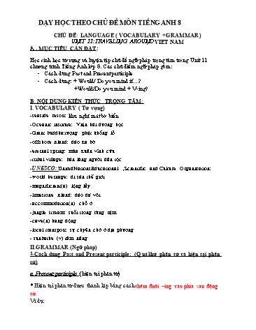 Dạy học theo chủ đề môn Tiếng Anh 8 - Chủ đề: Language (vocabulary + grammar ) - Unit 11: Traveling around Viet Nam