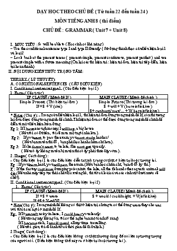 Dạy học theo chủ đề môn Tiếng Anh 8 thí điểm - Từ tuần 22 đến tuần 24 - Chủ đề: Grammar (unit 7 + unit 8)