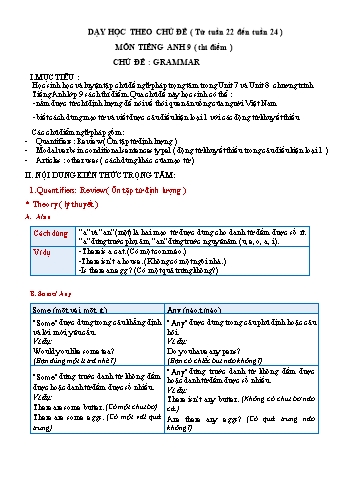 Dạy học theo chủ đề môn Tiếng Anh 9 thí điểm - Từ tuần 22 đến tuần 24 - Chủ đề: Grammar