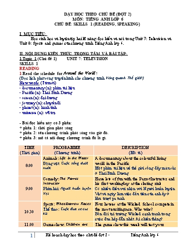 Dạy học theo chủ đề môn Tiếng Anh Lớp 6 - Chủ đề: Skills 1 (reading, speaking)