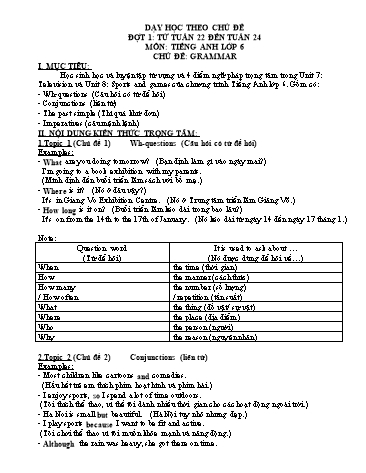 Dạy học theo chủ đề môn Tiếng Anh Lớp 6 - Tuần 22+23+24, Chủ đề: Grammar