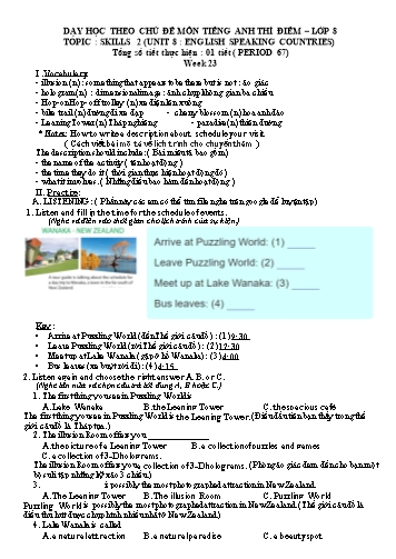 Dạy học theo chủ đề môn Tiếng Anh Lớp 8 thí điểm - Tuần 23, Unit 8: English speaking countries