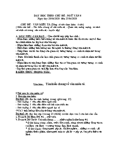 Dạy học theo chủ đề Ngữ văn 6 - Chủ đề: Văn miêu tả