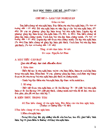 Dạy học theo chủ đề Ngữ văn 7 - Chủ đề 3: Làm văn nghị luận
