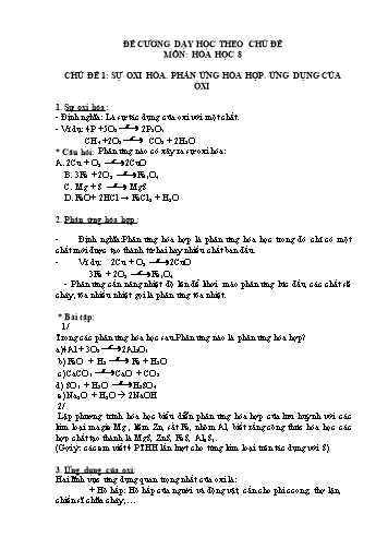 Đề cương dạy học theo chủ đề môn Hóa học 8