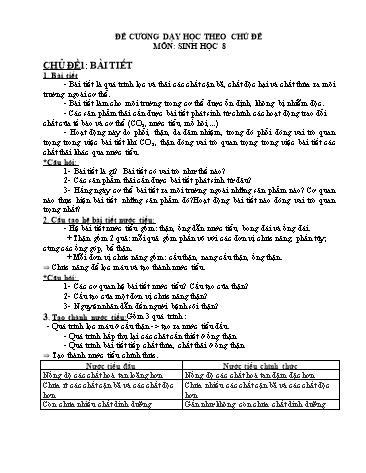 Đề cương dạy học theo chủ đề môn Sinh học 8