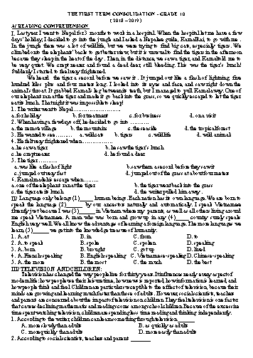 Đề cương học kì I môn Tiếng Anh Lớp 10 - Năm học 2018-2019 - Trường THPT Phan Bội Châu