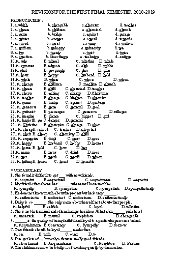 Đề cương học kì I môn Tiếng Anh Lớp 11 - Năm học 2018-2019 - Trường THPT Phan Bội Châu
