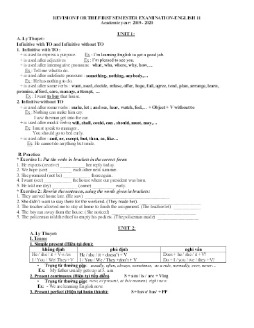 Đề cương kiểm tra học kì I môn Tiếng Anh Lớp 11 - Năm học 2019-2020 - Trường THCS-THPT Võ Nguyên Giáp