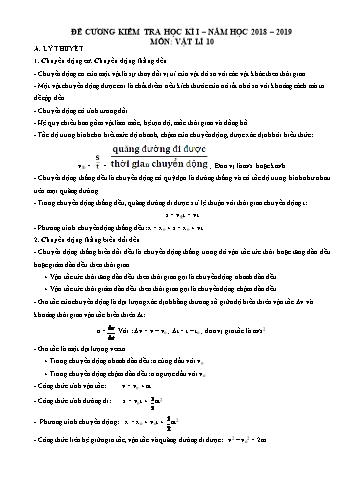 Đề cương kiểm tra học kì I môn Vật lí Lớp 10 - Năm học 2018-2019 - Trường THCS&THPT Võ Nguyên Giáp
