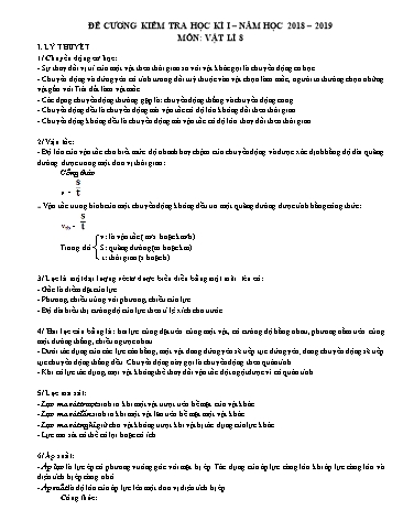 Đề cương kiểm tra học kì I môn Vật lí Lớp 8 - Năm học 2018-2019 - Trường THCS&THPT Võ Nguyên Giáp
