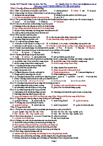 Đề cương kiểm tra trắc nghiệm học kì I môn Sinh học Lớp 10 - Năm học 2019-2020 - Trường THPT Phan Bội Châu (Có đáp án)