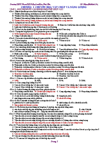 Đề cương kiểm tra trắc nghiệm học kì I môn Sinh học Lớp 11 - Năm học 2019-2020 - Trường THPT Phan Bội Châu (Có đáp án)