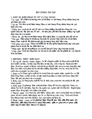 Đề cương ôn học kì I môn Ngữ văn 10 - Năm học 2018-2019