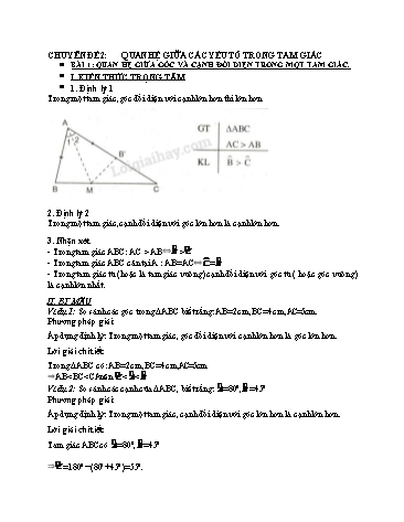 Đề cương ôn tập Hình học Lớp 7 - Chuyên đề 2: Quan hệ giữa các yếu tố trong tam giác