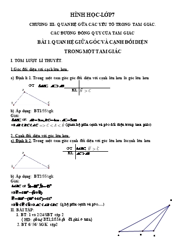 Đề cương ôn tập Hình học Lớp7 - Chương III: Quan hệ gữa các yếu tố trong tam giác. Các đường đồng quy của tam giác