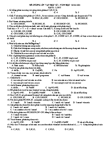 Đề cương ôn tập học kì 1 môn Hóa học 12 - Năm học 2020-2021 - Trường THPT Phan Bội Châu