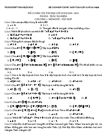 Đề cương ôn tập học kì 1 môn Toán Lớp 10 - Năm học 2018-2019 - Trường THPT Phan Bội Châu