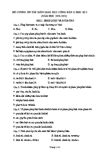 Đề cương ôn tập học kì I môn Giáo dục công dân Lớp 12 - Năm học 2020-2021 - Trường THPT Phan Bội Châu