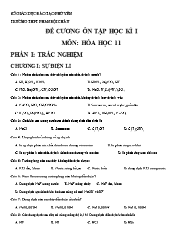 Đề cương ôn tập học kì I môn Hóa học Lớp 11 - Năm học 2018-2019 - Trường THPT Phan Bội Châu