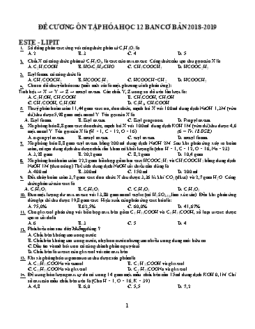Đề cương ôn tập học kì I môn Hóa học Lớp 12 (Ban cơ bản) - Năm học 2018-2019 - Trường THPT Phan Bội Châu