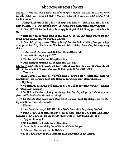 Đề cương ôn tập học kì I môn Lịch sử Lớp 9 - Trường THCS&THPT Võ Nguyên Giáp